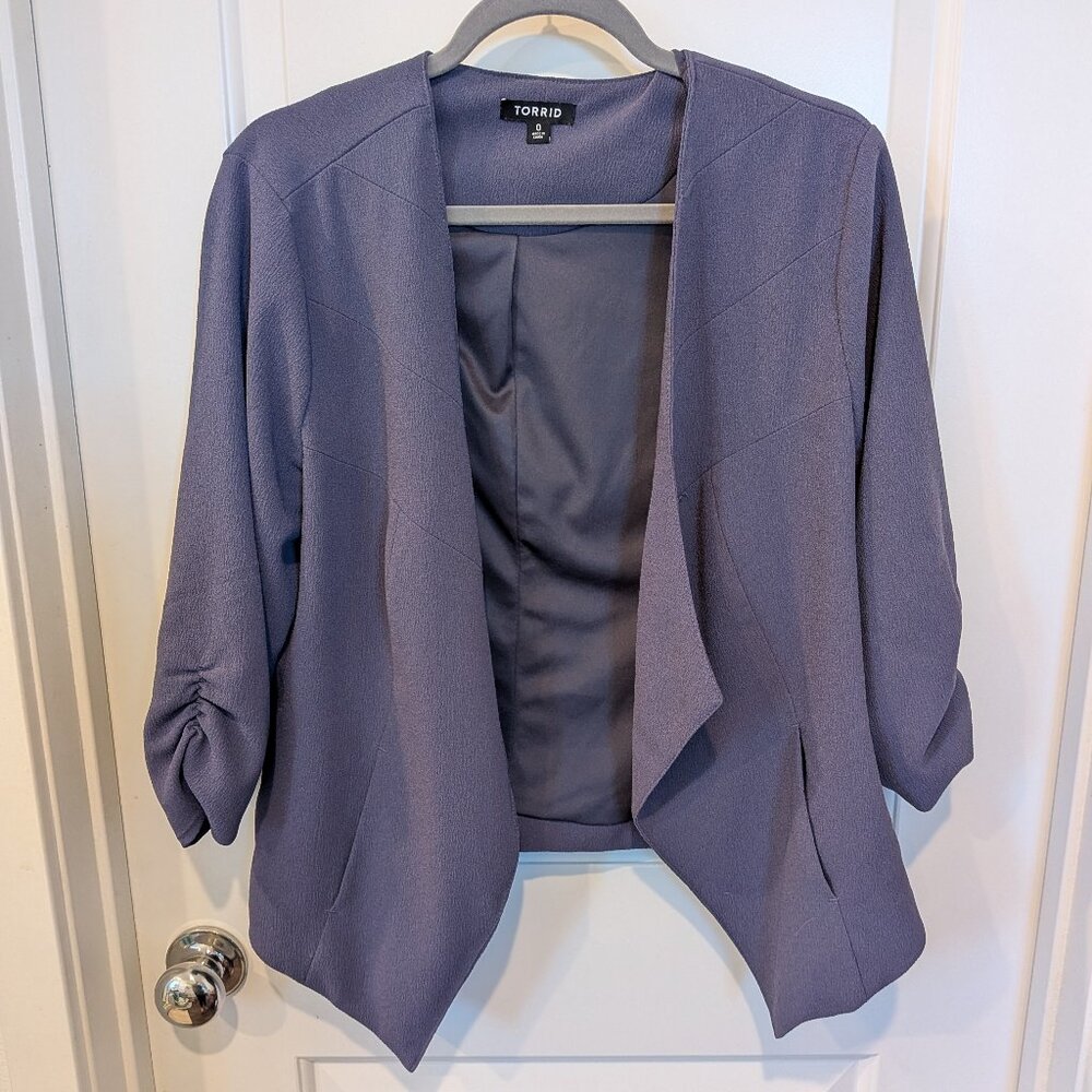 Torrid Draped Open-Front Blazer | Slate Blue | Size 0